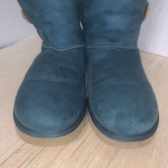 UGG Australia Bailey Button Triplets Womens 10 Teal Green Sheepskin Leather Tall - Picture 7 of 15